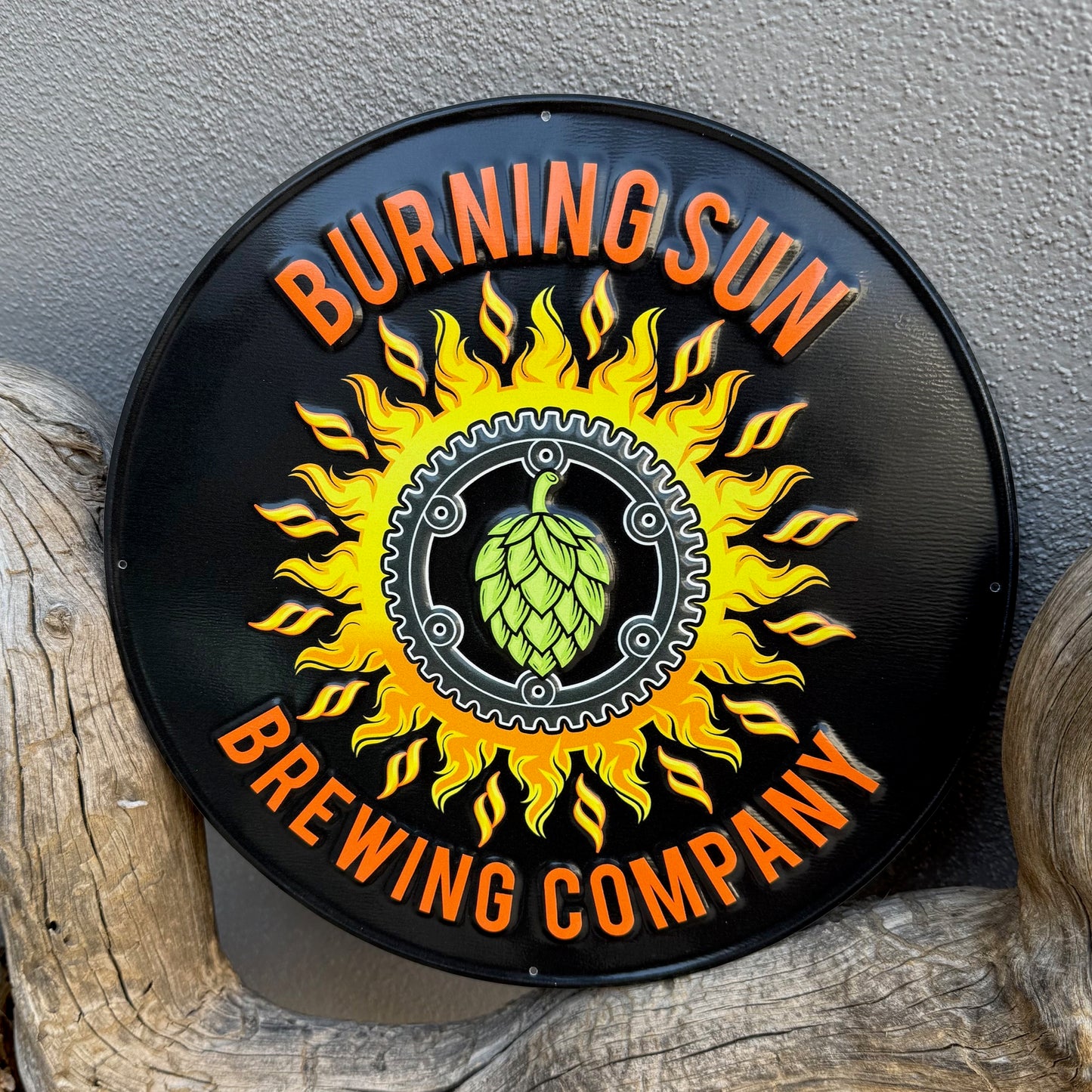 Burning Sun Brewing Co Collectible Tin Tacker Metal Beer Sign