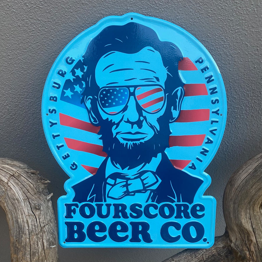 Fourscore Beer Co Patriotic Lincoln Tin Tacker Metal Beer Sign