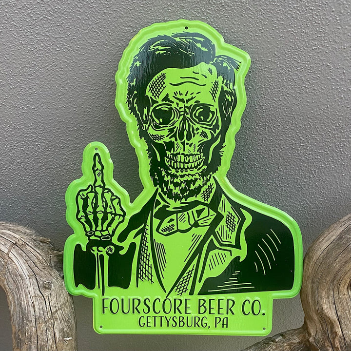 Fourscore Beer Co Skeleton Lincoln Tin Tacker Metal Beer Sign