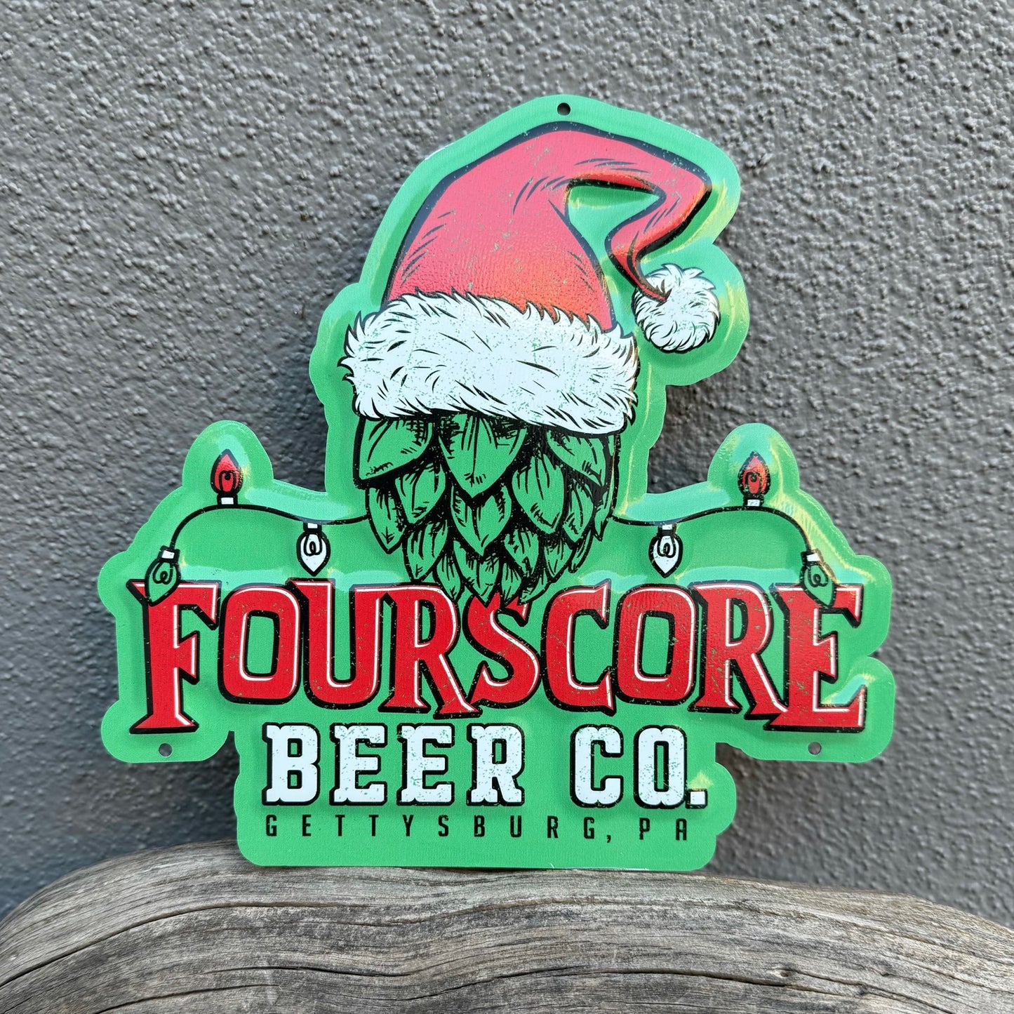 Fourscore Beer Co Holiday Mini Tacker Collectible Beer Sign Tin Tacker