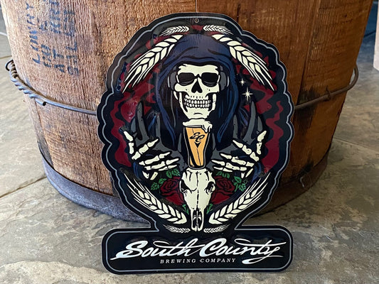South County Brewing Co "Grim Reaper" Mini Tacker Collectible Beer Sign Tin Tacker