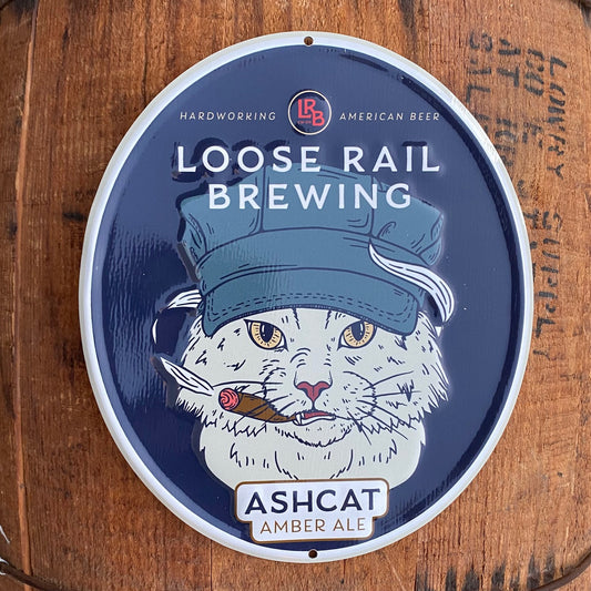 Loose Rail Brewing Co "Ashcat" Mini Tacker Collectible Beer Sign Tin Tacker