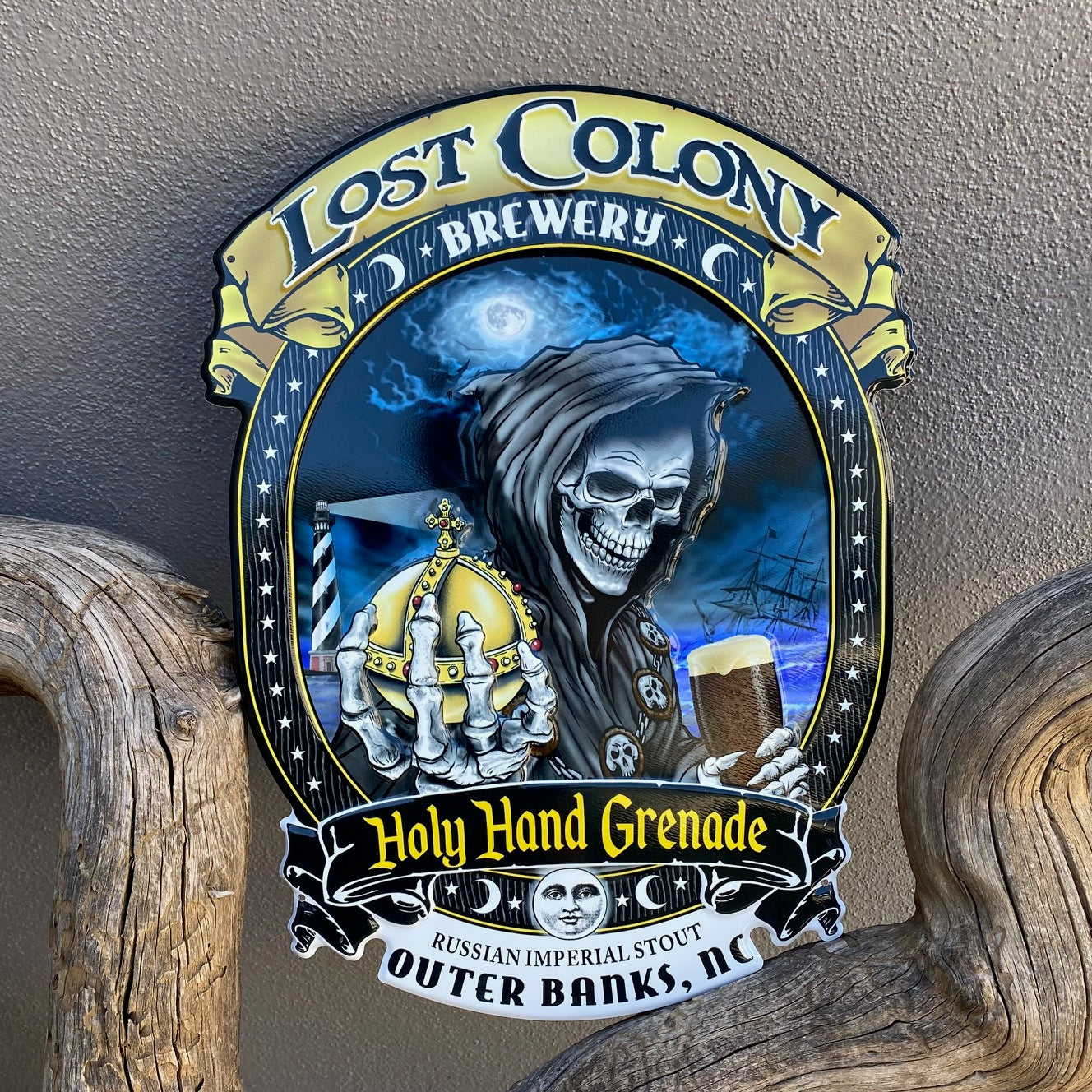 Lost Colony Brewery Holy Hand Grenade Tin Tacker Metal Beer Sign