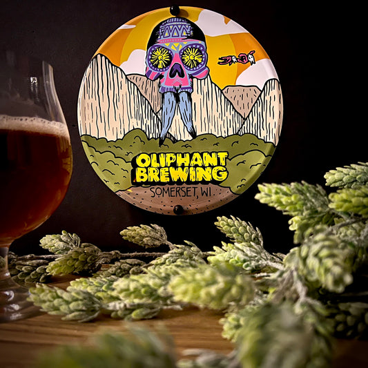 Oliphant Brewing Co "Flowerskull" Mini Tacker Collectible Beer Sign Tin Tacker