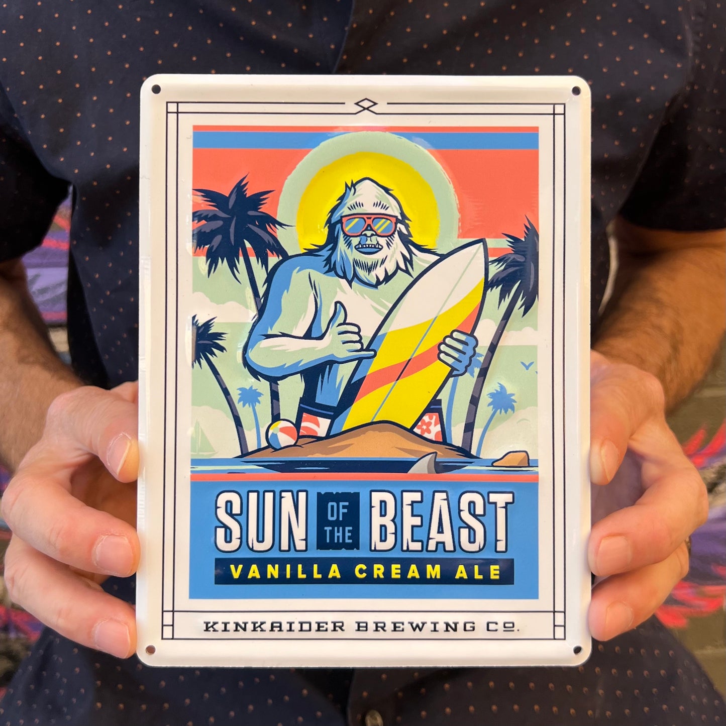Kinkaider Brewing Co "Sun of the Beast" Mini Tacker Collectible Beer Sign Tin Tacker