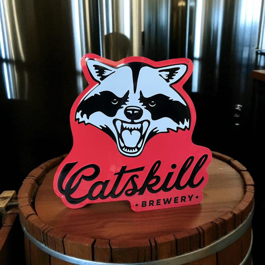 Catskill Brewery Racoon Red Tin Tacker Metal Beer Sign