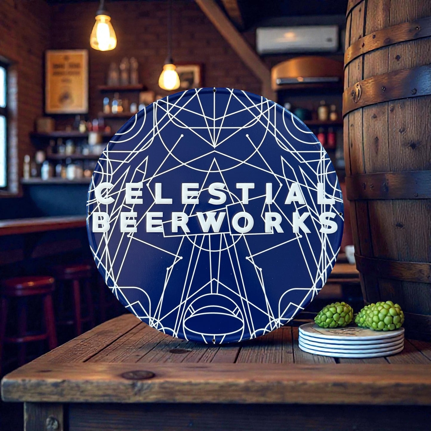 Celestial Beerworks - Dark Blue Tin Tacker Metal Beer Sign