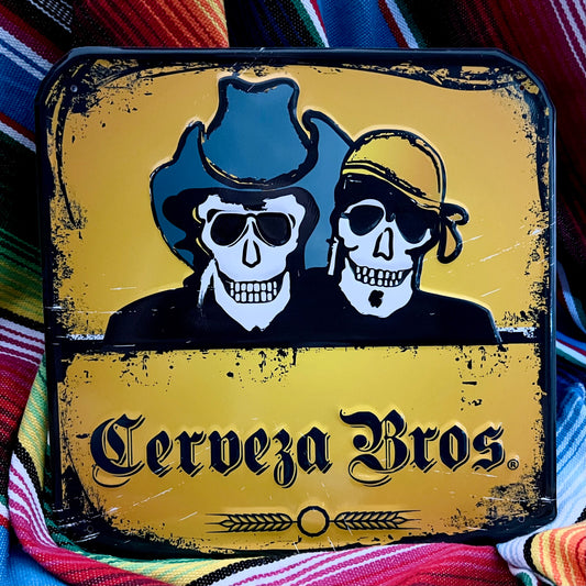 Cerveza Bros. Tin Tacker Collectible Metal Beer Sign