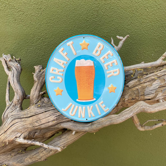 Craft Beer Junkie Mini Tin Tacker Collectible Aluminum Beer Sign