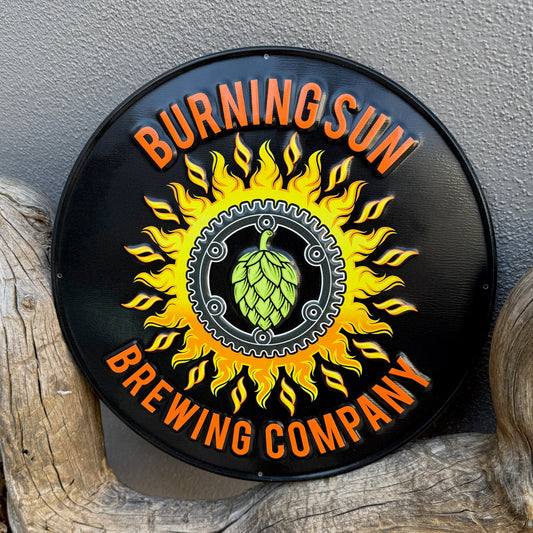 Burning Sun Brewing Co Collectible Tin Tacker Metal Beer Sign