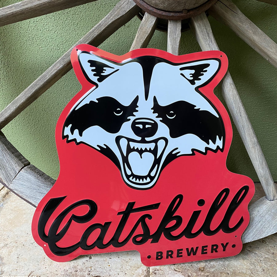 Catskill Brewery Racoon Tin Tacker Metal Beer Sign