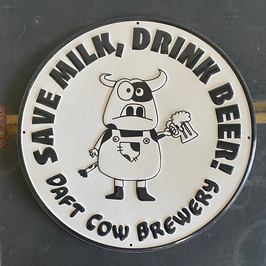 Daft Cow Brewery Tin Tacker Collectible Metal Beer Sign