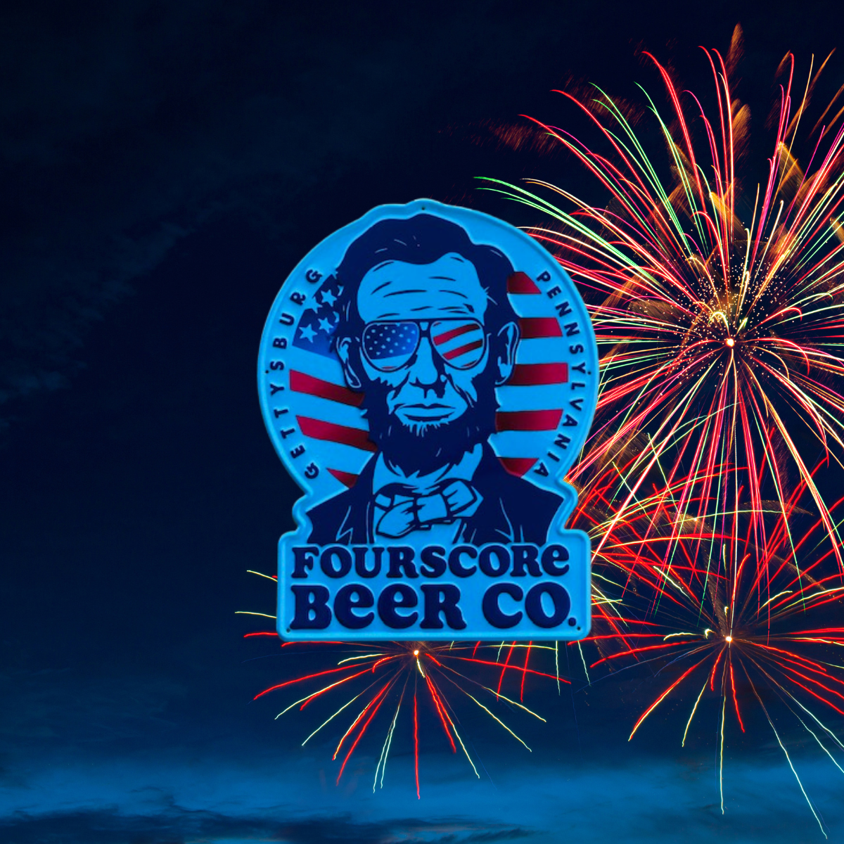 Fourscore Beer Co Patriotic Lincoln Tin Tacker Metal Beer Sign
