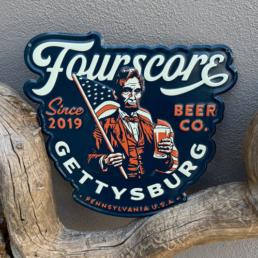 Fourscore Beer Co Tin Tacker Collectible Metal Beer Sign