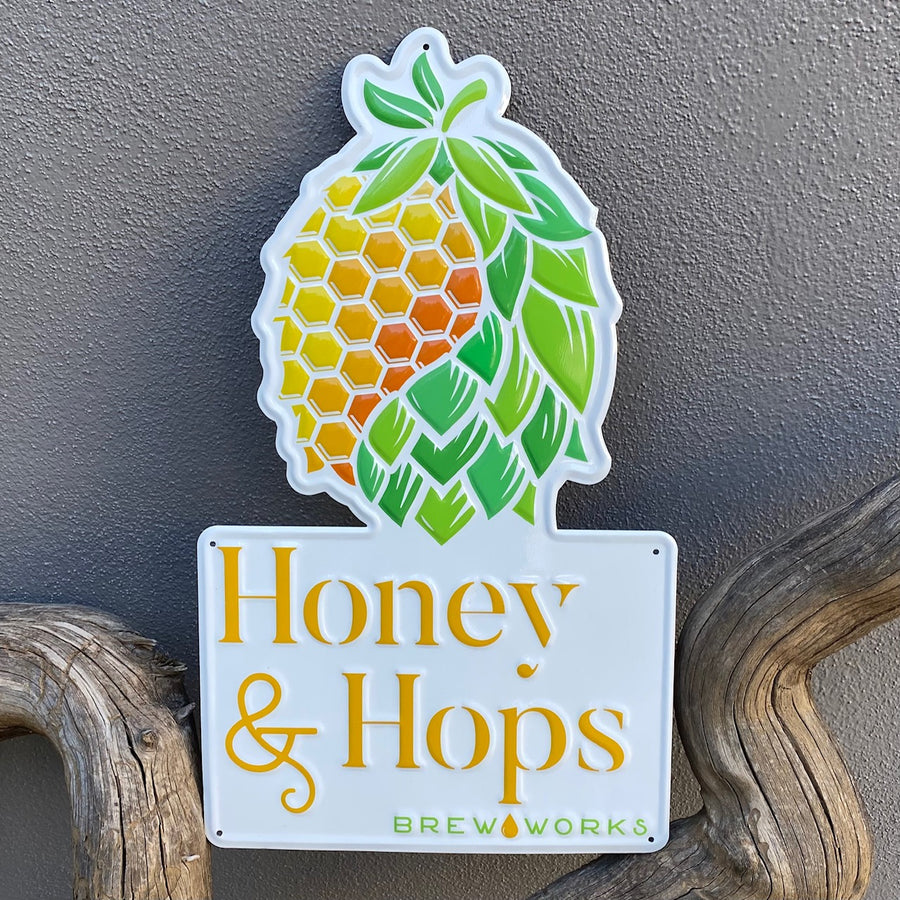 Honey & Hops Brew Works Tin Tacker Metal Beer Sign