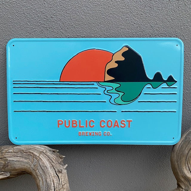 Embossed aluminum brewery tin tacker metal beer sign for Public Coast Brewing Co. 