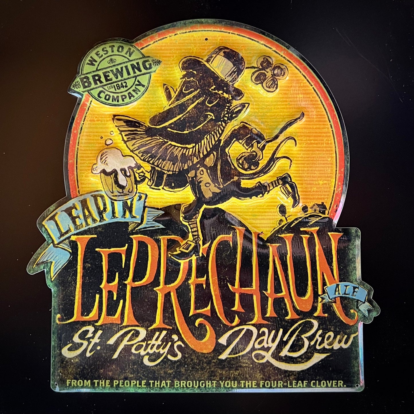 Weston Brewing Co "Leapin' Leprechaun" Mini Tacker Collectible Beer Sign Tin Tacker