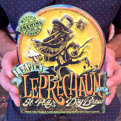 Weston Brewing Co "Leapin' Leprechaun" Mini Tacker Collectible Beer Sign Tin Tacker