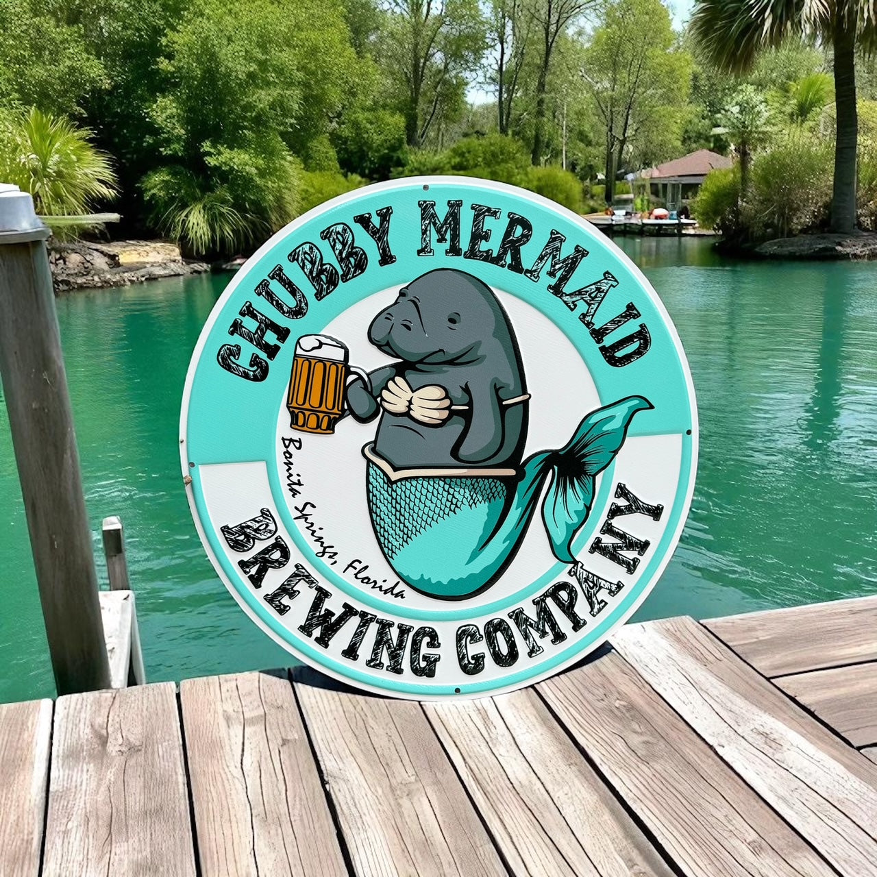 Chubby Mermaid Brewing Co Collectible Tin Tacker Metal Beer Sign