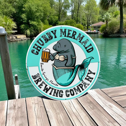 Chubby Mermaid Brewing Co Collectible Tin Tacker Metal Beer Sign