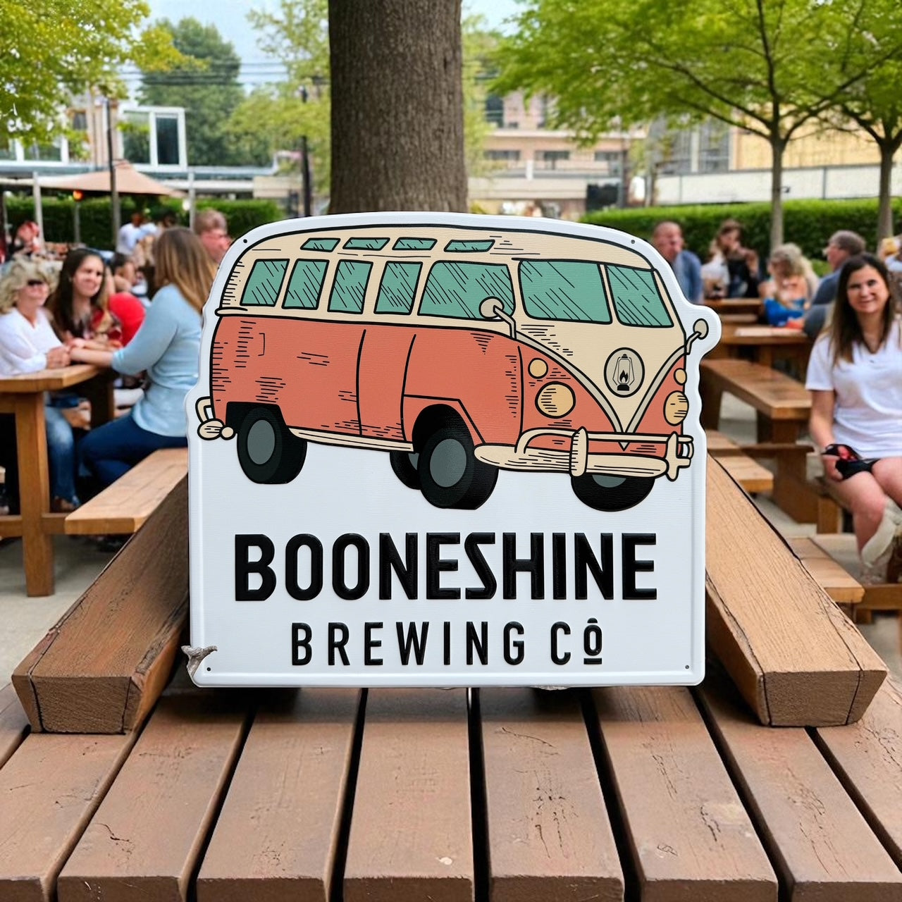 Booneshine Brewing Co Retro Van Bus Tin Tacker Collectible Metal Beer Sign