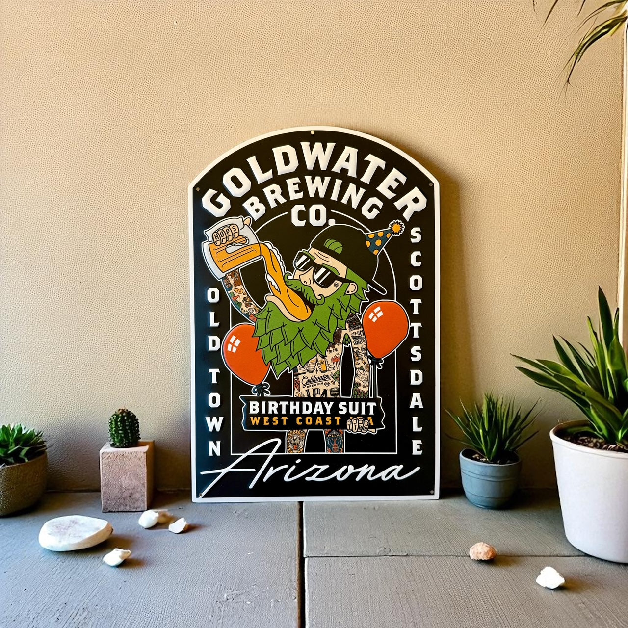 Goldwater Brewing Co Birthday Suit Tin Tacker Collectible Metal Beer Sign