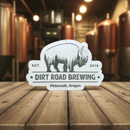 Dirt Road Brewing Co Collectible Tin Tacker Metal Beer Sign: Pine Bison Edition