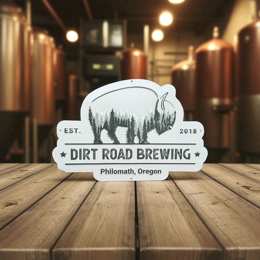 Dirt Road Brewing Co Collectible Tin Tacker Metal Beer Sign: Pine Bison Edition