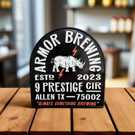 Armor Brewing Co Rhino Tin Tacker Collectible Metal Beer Sign