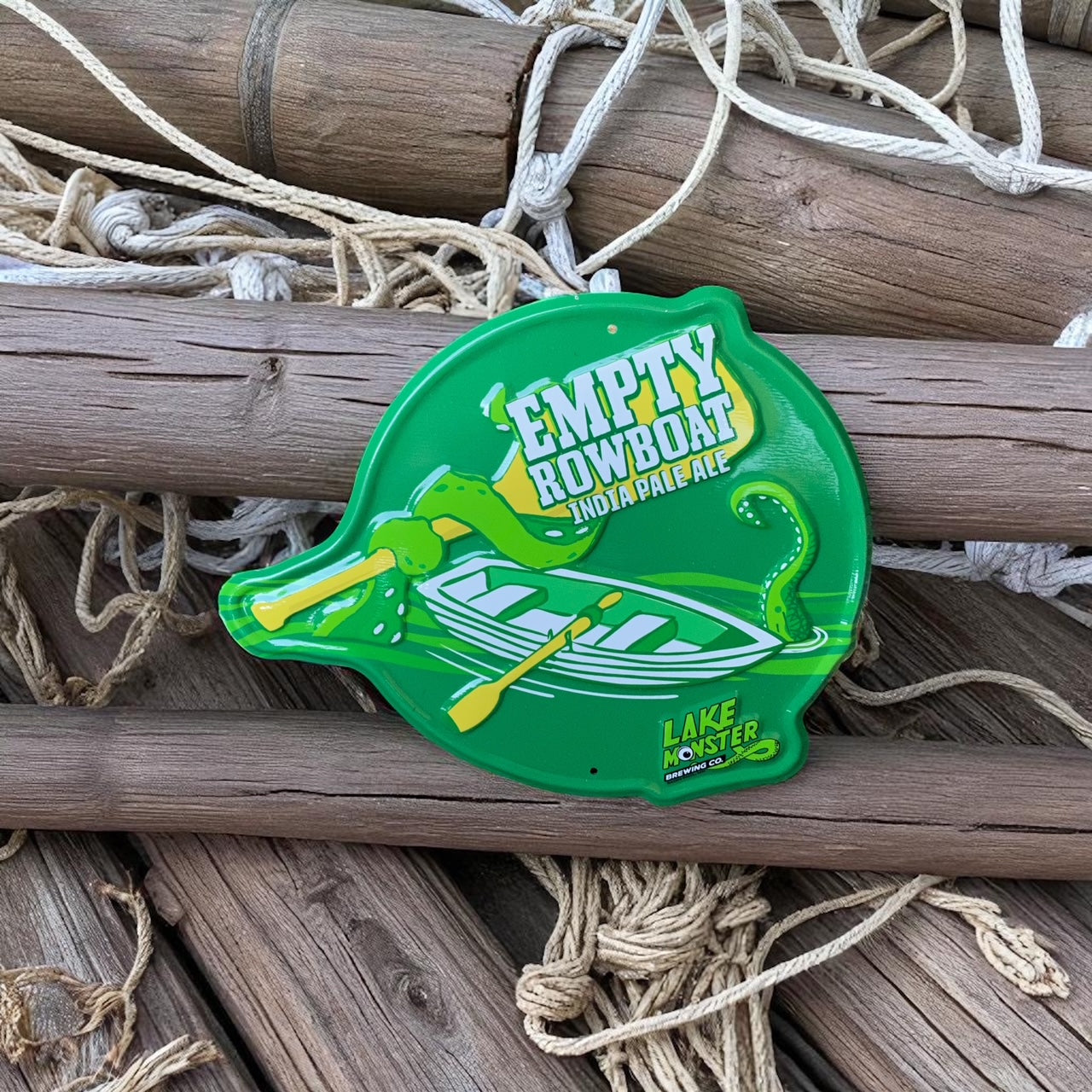 Lake Monster Brewing Co "Empty Rowboat" Mini Tacker Collectible Beer Sign Tin Tacker