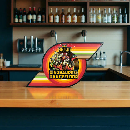 Fuzzbot Brewing Co Dinosaurs on the Dancefloor Tin Tacker Metal Beer Sign