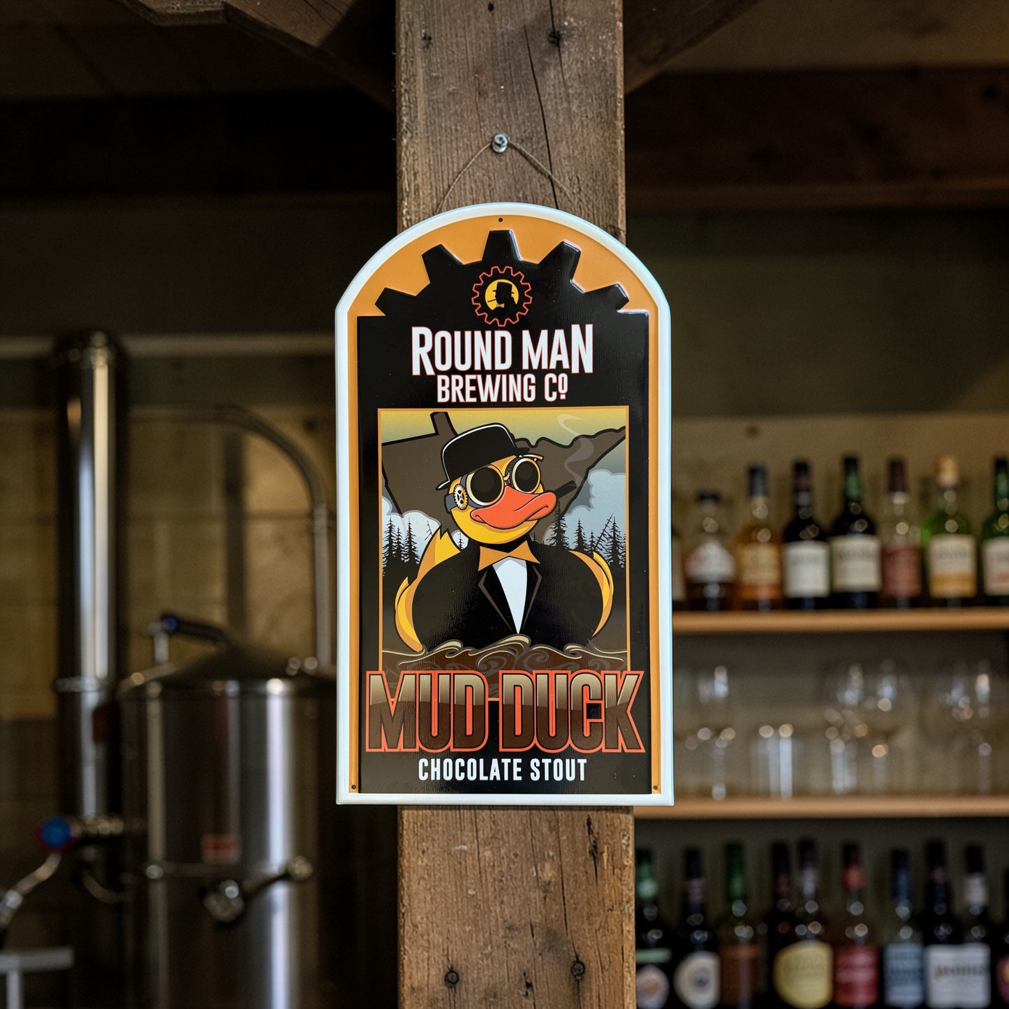 Round Man Brewing Co Mud Duck Collectible Tin Tacker Metal Beer Sign