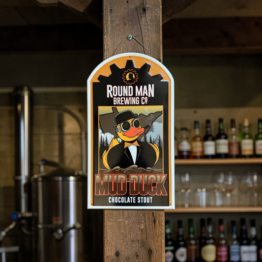 Round Man Brewing Co Mud Duck Collectible Tin Tacker Metal Beer Sign