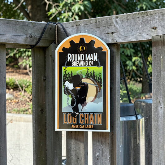 Round Man Brewing Co Log Chain Collectible Tin Tacker Metal Beer Sign