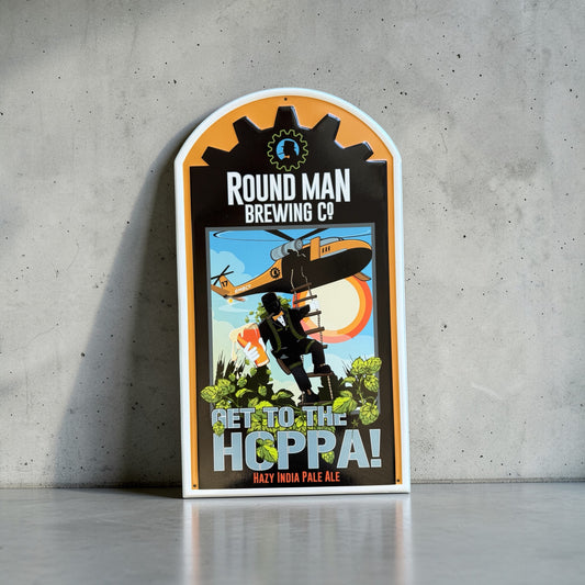 Round Man Brewing Co Get to the Hoppa! Collectible Tin Tacker Metal Beer Sign