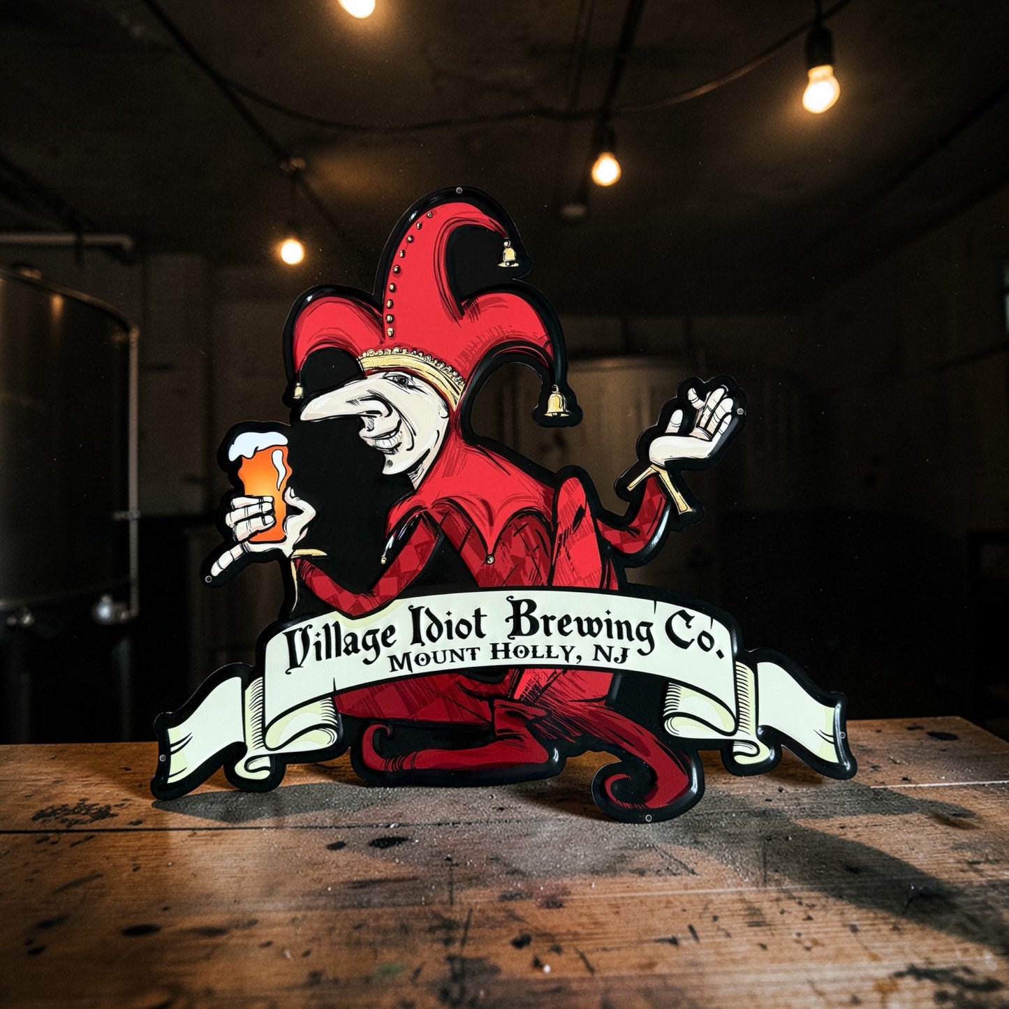 Village Idiot Brewing Co Collectible Tin Tacker Metal Beer Sign