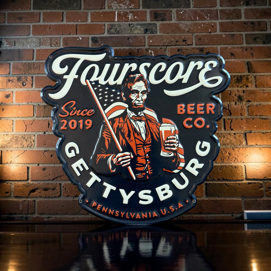 Fourscore Beer Co Tin Tacker Collectible Metal Beer Sign