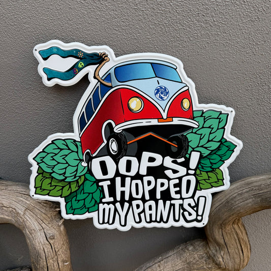 Sand City Brewing Co Oops! I Hopped My Pants! Tin Tacker Collectible Metal Beer Sign