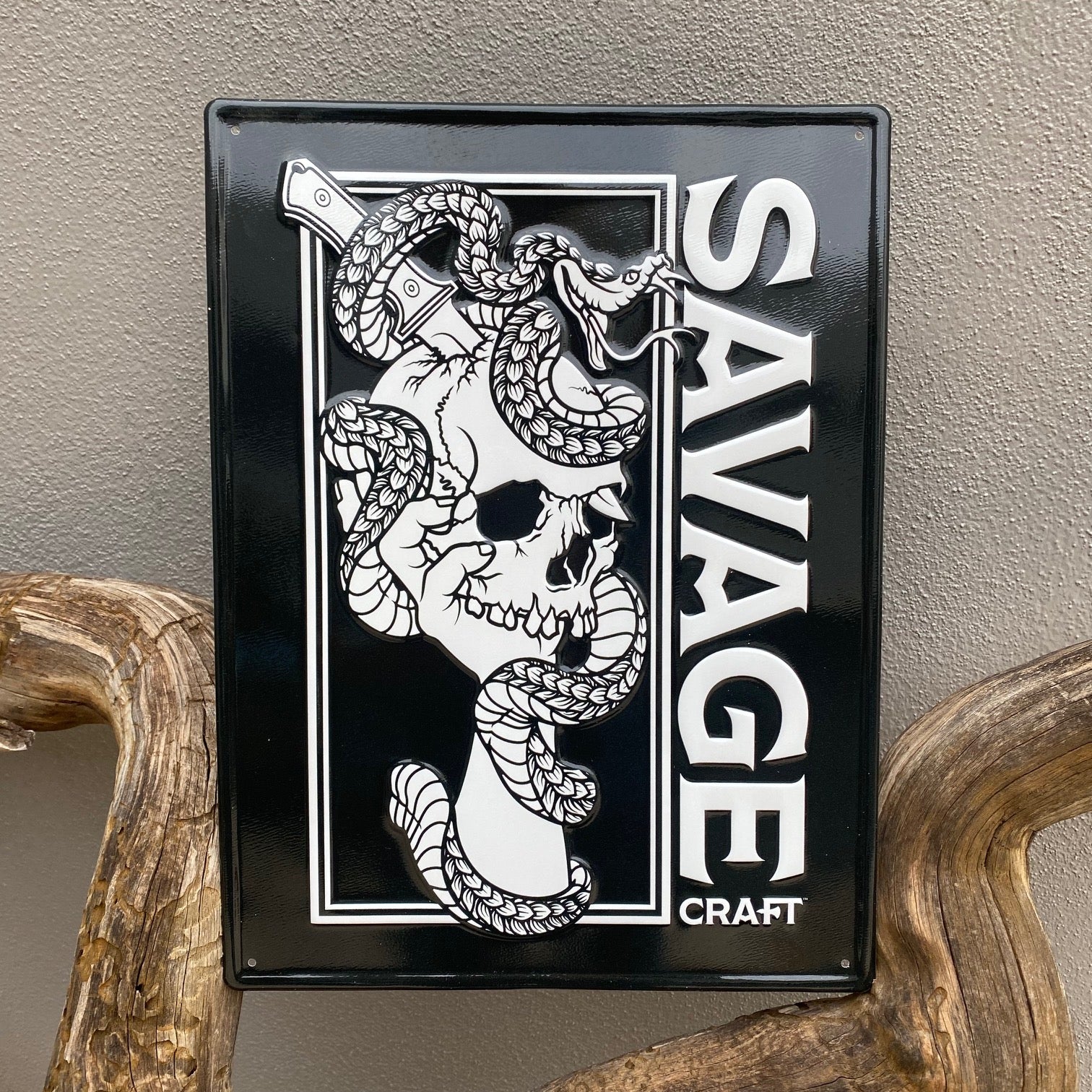 Savage Craft Ale Works Logo Tin Tacker Metal Beer Sign Tin Tackers