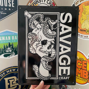Savage Craft Ale Works Logo Tin Tacker Metal Beer Sign