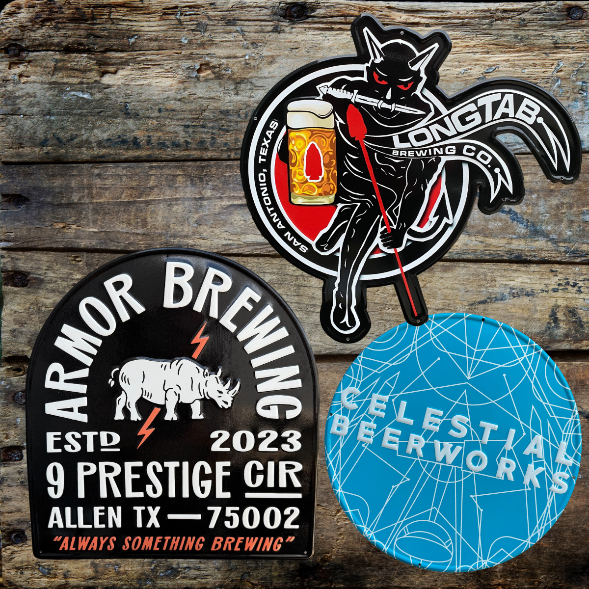 Texas Collectible Beer Signs Tin Tackers - Set of 3