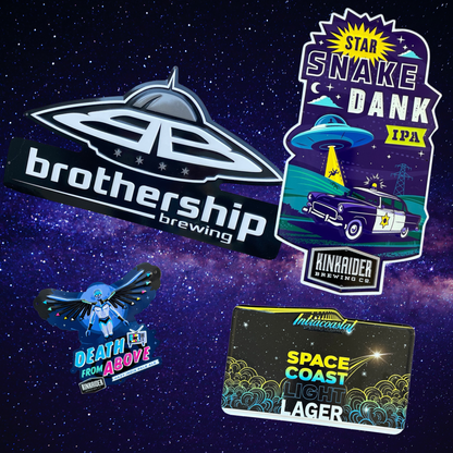 Space-Themed Collectible Beer Signs Tin Tackers - Set of 4