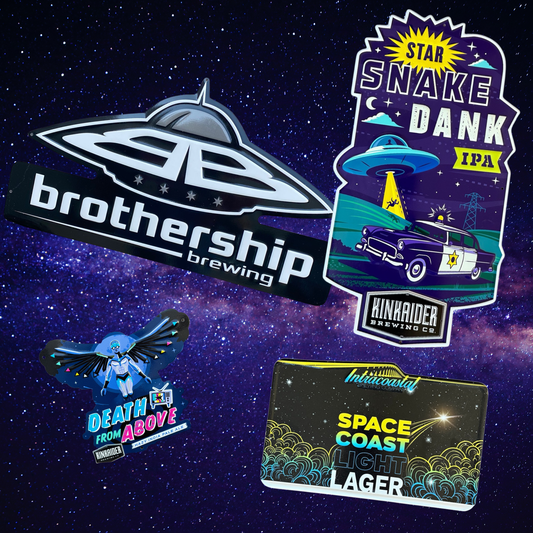 Space-Themed Collectible Beer Signs Tin Tackers - Set of 4