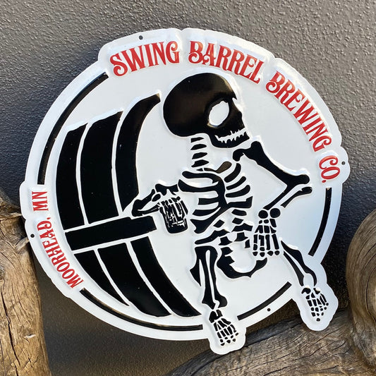 Swing Barrel Brewing Co Skeleton Tin Tacker Metal Beer Sign