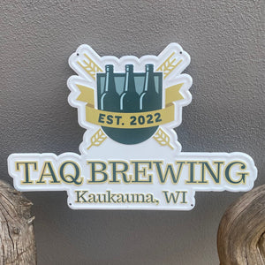 TAQ Brewing Co Tin Tacker Metal Beer Sign