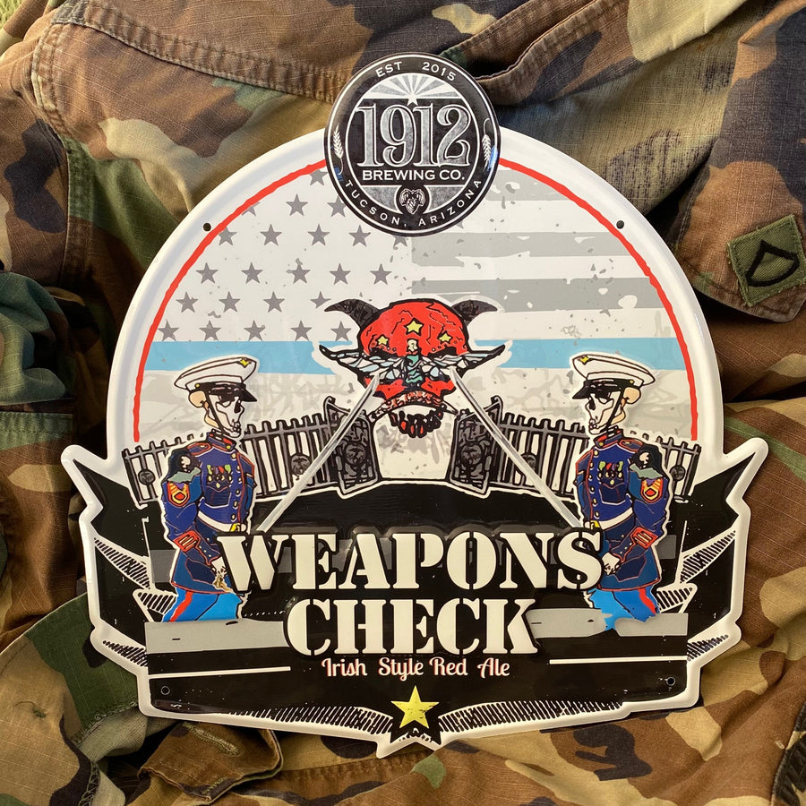 1912 Brewing Co "Weapons Check" Tin Tacker Metal Beer Sign