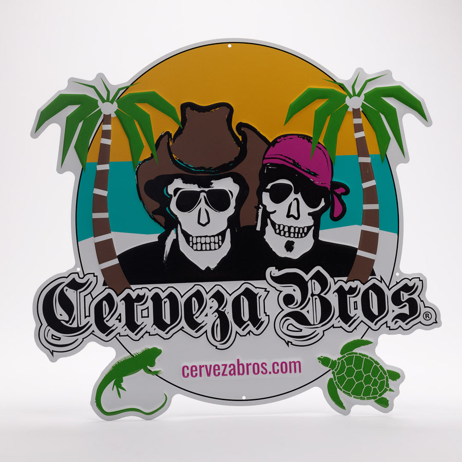 Cerveza Bros. Beach Scene Tin Tacker Metal Beer Sign