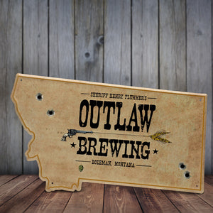 Outlaw Brewing Bozeman Montana Tin Tacker Metal Beer Sign