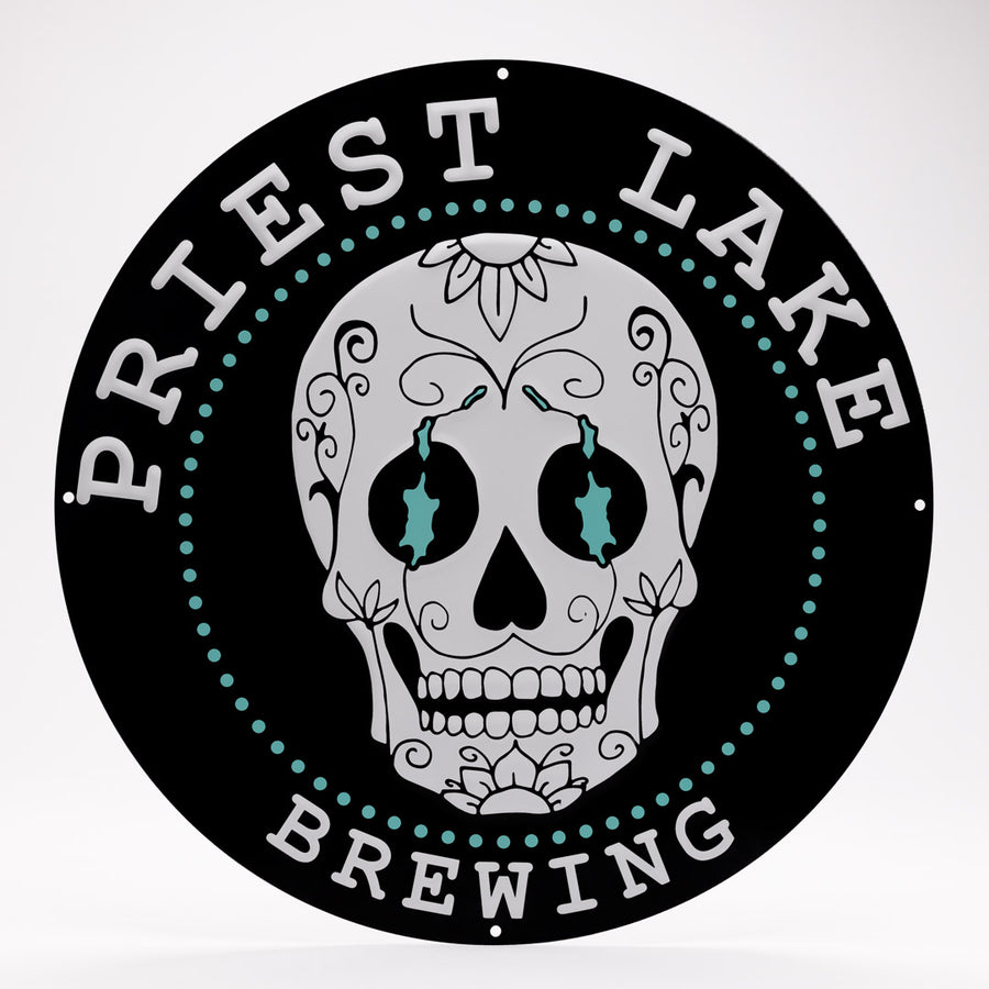 Priest Lake Brewing Co Sugar Skull Logo Tin Tacker Metal Beer Sign