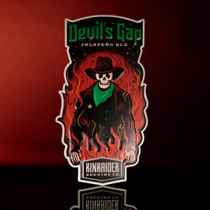 Kinkaider Brewing Co Devil's Gap Jalapeno Ale Tin Tacker Metal Beer Sign